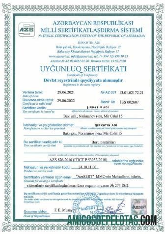 Azerbaijan Certificate Of Incorporation modelo